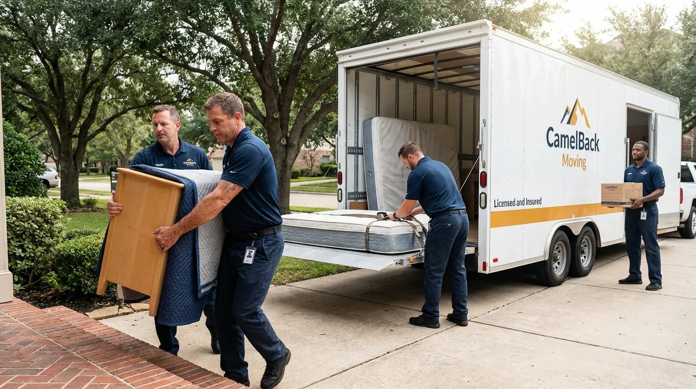 Crew loading residential truck for cross-state move from Shreveport, LA