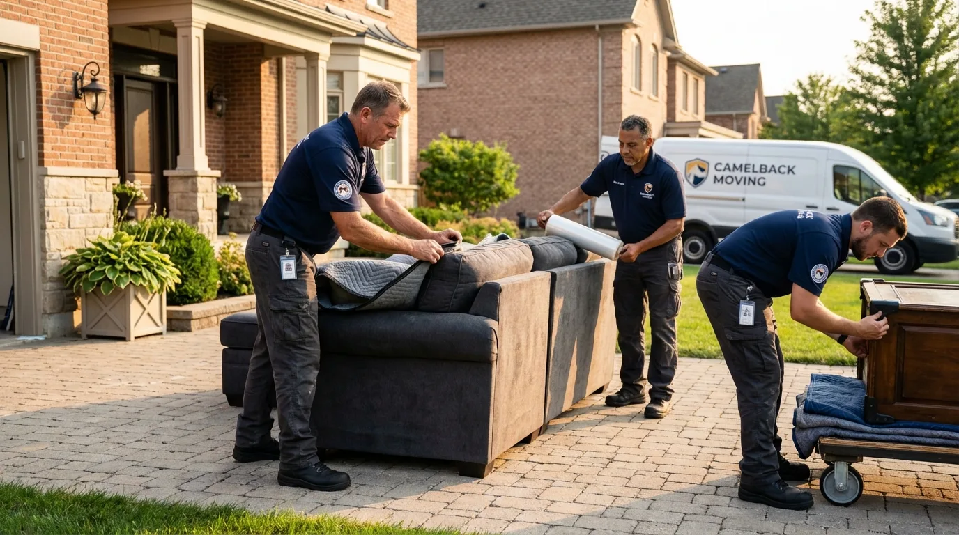 Large estate moving crew wrapping furniture in Shreveport, LA